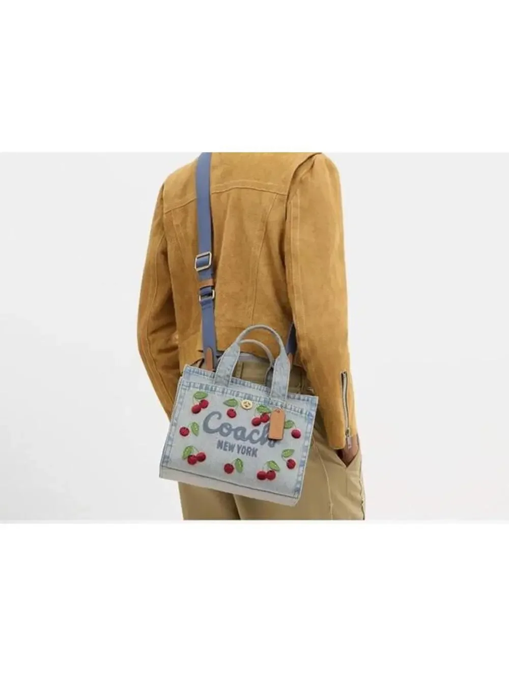 Coach Cargo Tote 26 in Denim Multi with Cherry Embroidery NWT - Picture 3 of 5